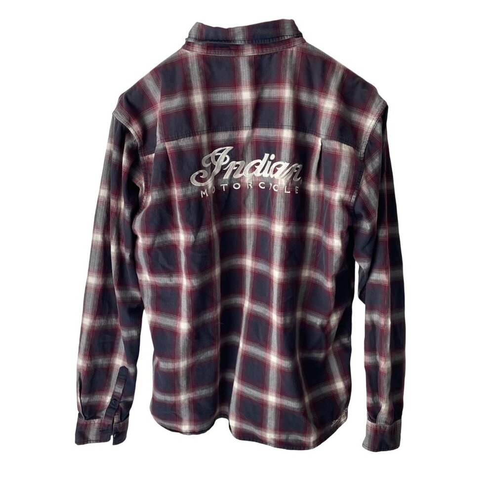 Indian Motorcycle Plaid Button-Up Shirt Mens L Long Sleeve Embroidered Logos